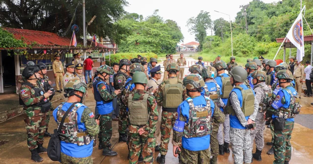 ក្រុមអ្នកសង្កេតការណ៍អាស៊ានចុះសង្កេតការណ៍ផ្ទៀងផ្ទាត់ និងរាយការណ៍អំពីស្ថានភាពតាមបណ្តោយព្រំដែនកម្ពុជា-ថៃ នៅច្រកទ្វារព្រំដែនអន្តរជាតិចាំយាម